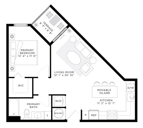 1 Bedroom 1 Bath 711 Sq.Ft. A2A Floor Plan at Mayla Pompano, Pompano Beach, Florida